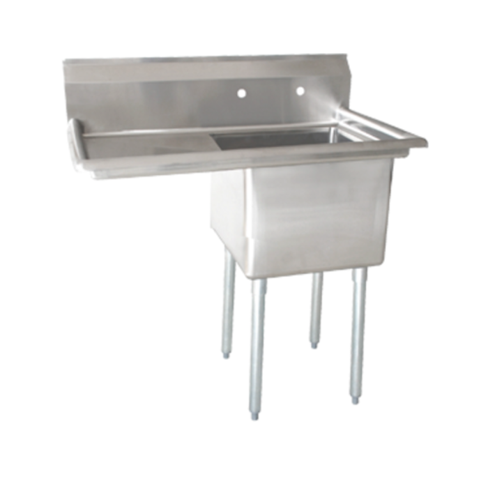 Alt Tag: Omcan 18-Gauge Stainless Steel One Compartment Pot Sink with Drainboard commercial kitchen pot sink with drainboard