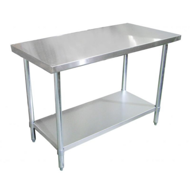 Omcan 47723 72" adjustable stainless steel work table with an undershelf for commercial kitchen use.