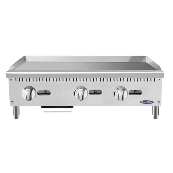 CookRite ATMG-36 Heavy Duty Gas Countertop Griddle With Four Knobs And Stainless Steel Finish