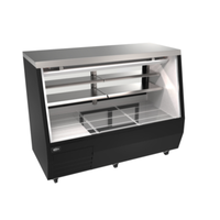 OMCAN 50106 71" Refrigerated Double Duty Black Glass Deli Case black glass refrigerated deli display case with shelving and lower storage