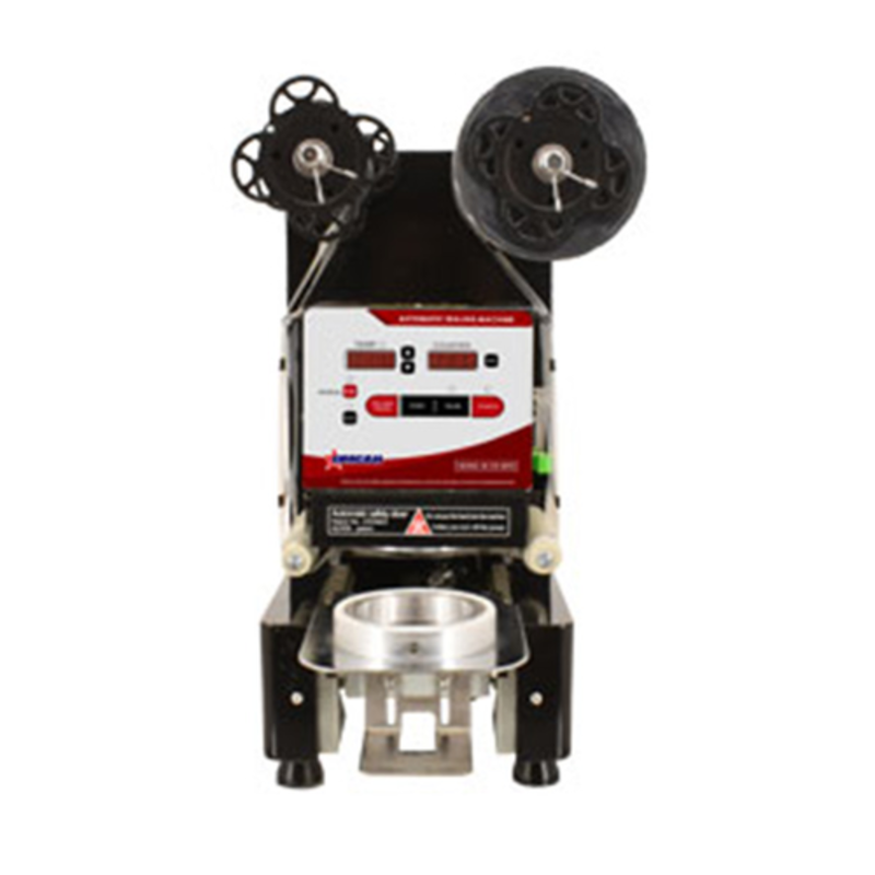 Alt Tag: Omcan 44644 Automatic Drink Sealer for 3.7-inch Cups automatic cup sealing machine for bubble tea, juice bars, and cafes