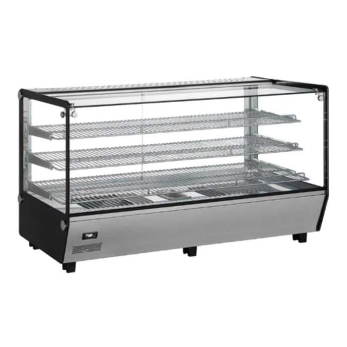 48 Inch Heated Countertop Display Case With Glass Shelves For Showcasing Hot Foods