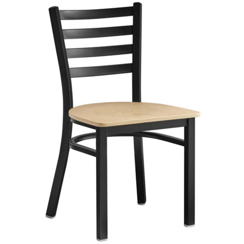 Stackable Indoor Side Chairs With Black Frame And Light Wood Seat, Ideal For Any Modern Indoor Setting.
