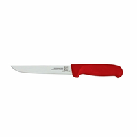 Omcan 23868 Dexter Sani-Safe 6-Inch Narrow Boning Knife High-Carbon Steel Blade with red handle, narrow 6-inch blade