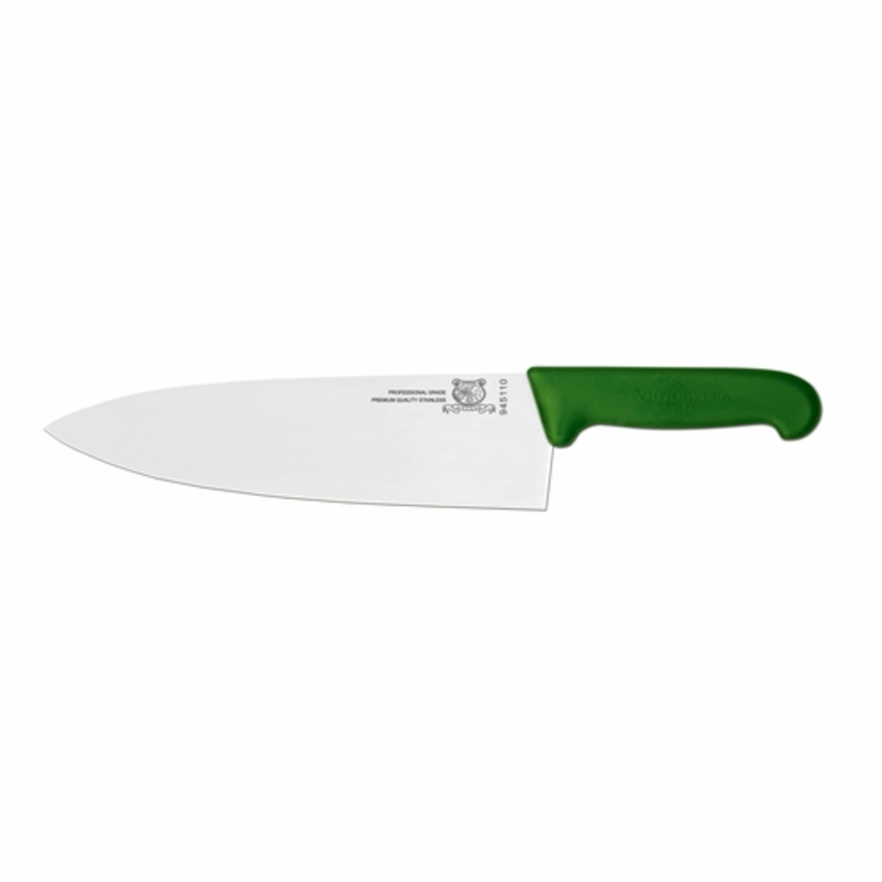 Omcan 23879 10-inch German Stainless Steel Professional Chef Knife with green handle, professional kitchen chef knife