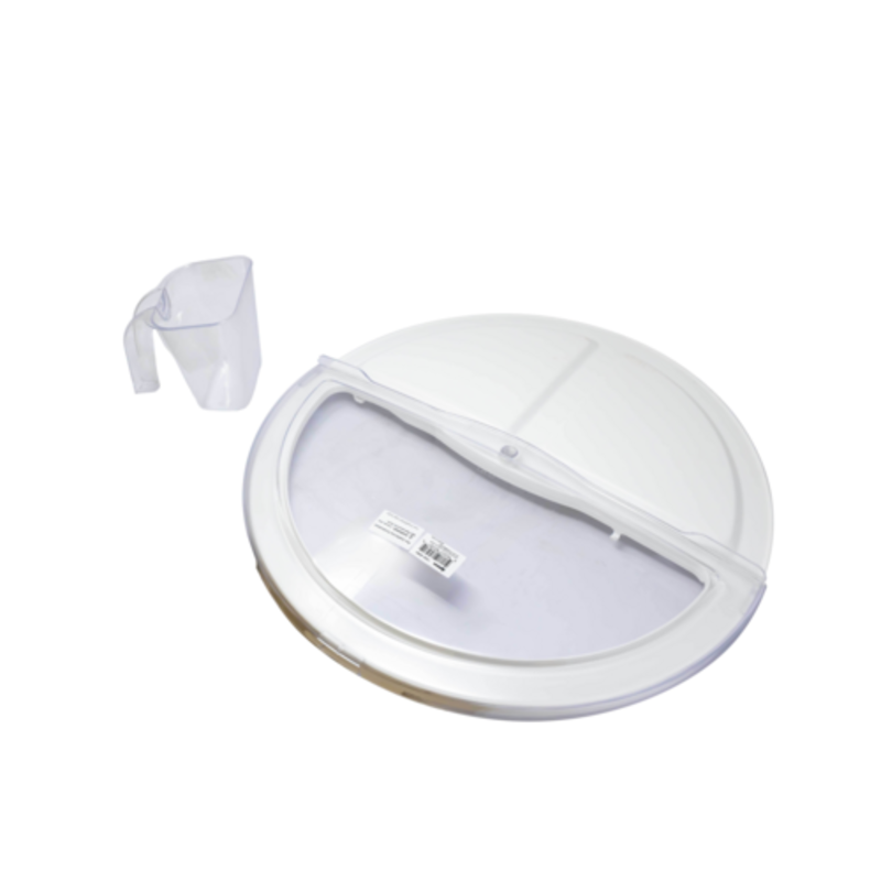 Omcan 80581 Polycarbonate + Polypropylene Rotating Lid with 20 oz Clear Scoop for 32-gallon Round Ingredient Bin, clear scoop and rotating lid