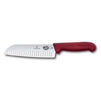 Victorinox 5.2521.17 7-Inch Red Fibrox Pro Granton Edge Santoku Knife
