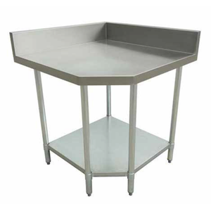 Stainless Steel Corner Work Table With Backsplash Ideal For Commercial Kitchens And Efficient Space Utilization