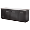 True TBB-4PT 90.38 Inch Refrigerated Pass-Thru Back Bar Cooler With Stainless Steel Top And Three Accessible Doors.