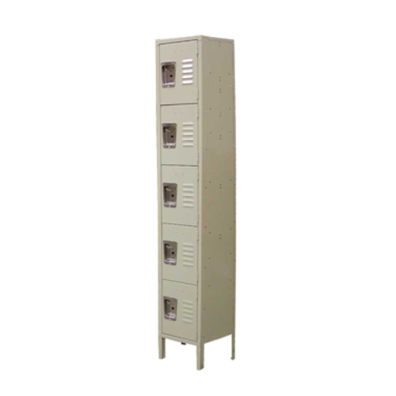 OMCAN 5-Tier Steel Painted Locker for Secure Staff Storage, tall painted steel locker with 5 lockable compartments for staff change rooms