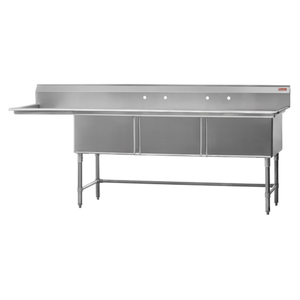 Rosko RO-ST-2424-L24 98.5"W Three Compartment Sink with Left Drainboard