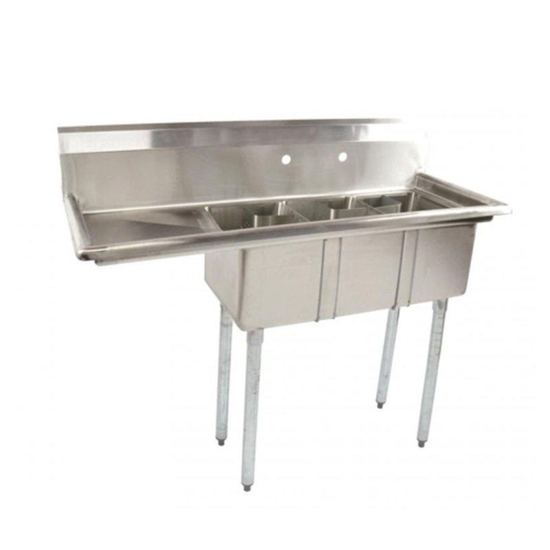 Three Compartment Stainless Steel Kitchen Sink With Left Drainboard For Commercial Use