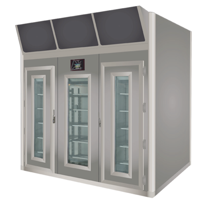 Meuble de salaison de viande OMCAN 45487 Stagionello de 1764 lbs armoire commerciale à salaison de viande avec trois portes en verre, acier inoxydable