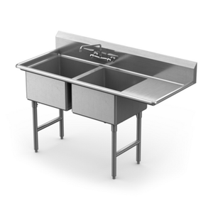 Winholt WS2T1824RD18 58.5"L x 29.5"W Two Compartment Sink