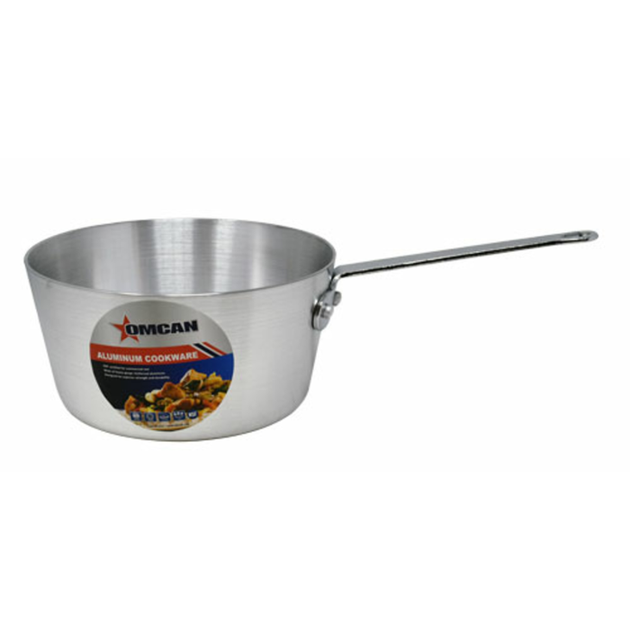 Alt Tag: Omcan 43344 2 Qt Stainless Steel Sauce Pan with Lid commercial-grade saucepan with long handle, side view