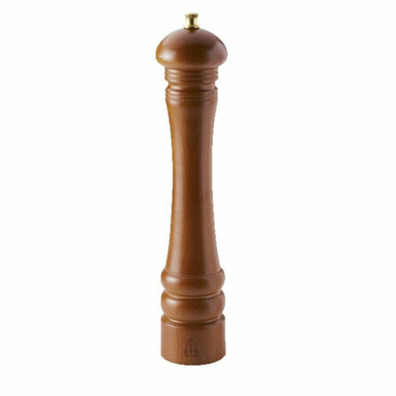 Tall Wooden Pepper Mill With Adjustable Ceramic Grinder in Rich Brown Wooden Finish