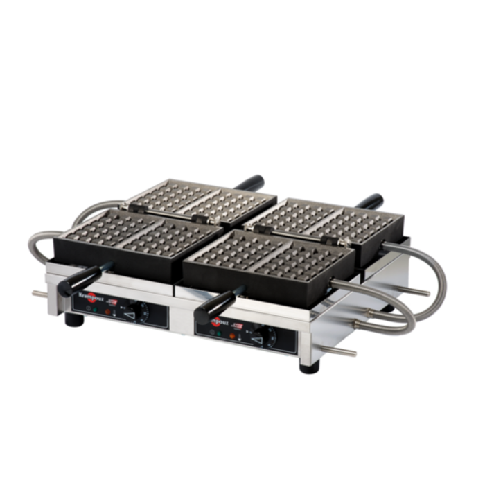 Commercial Brussels Waffle Maker With Stainless Steel Frame And Four 4x6 Cast Iron Plates For High-Volume Use