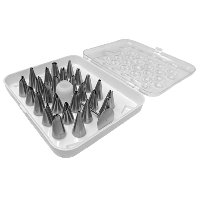 Alt Tag: Omcan 48897 Professional 100-Piece Cake Decorating Set for Expert Baking & Icing piping tips and storage case for cake icing