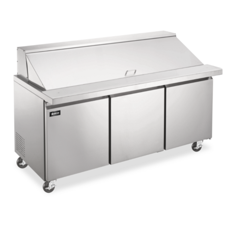 Omcan 50130 Mega Top Sandwich Prep Table With Refrigerated Base And Ingredient Rail Area