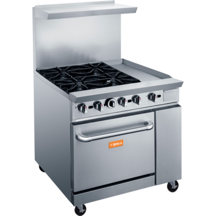 Brika BGR-4B-G12 36" Gas Restaurant Range 4-Burner 12" Griddle