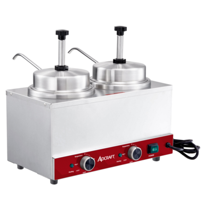 Distributeur chauffe-garnitures à double pompe Adcraft NCW2P120 de 42,95 cm L x 46,48 cm l