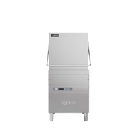 Kromo Upright Heavy Duty Hoodtype Dishwasher 44.4 qt Capacity front view commercial hood-type dishwasher stainless steel