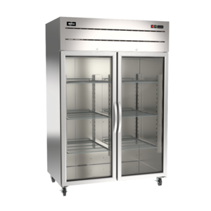 Réfrigérateur vertical Omcan 50119 de 137 cm avec portes vitrées et moteur sur le dessus