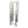 Alt Tag: OMCAN Stainless Steel Knock Down Curved Top Pan Rack 20 Pan Capacity, stainless steel mobile sheet pan rack with casters