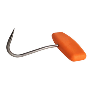 Omcan 46815 Professional Stainless Steel Single Prong Butcher Boning Hook with orange handle, stainless meat processing hook