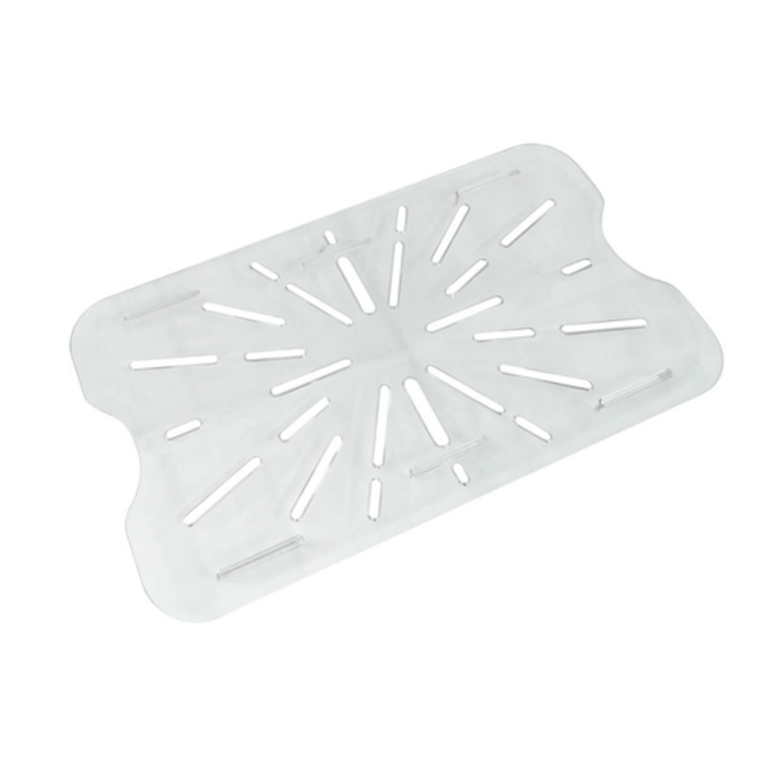 Alt Tag: Omcan 85032 Full-size Clear Polycarbonate Drain Shelf for Food Storage Pans clear perforated drain tray insert