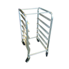 Alt Tag: OMCAN 13497 Aluminum Curve Top Knock Down Pan Rack 6-Pan aluminum pan rack trolley with casters for commercial kitchens