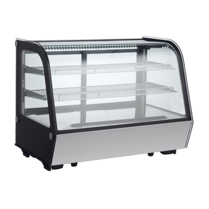 OMCAN 44630 34-inch Countertop Refrigerated Display Case With Curved Glass Design For Showcasing Food Items