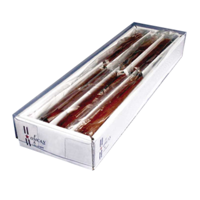 Omcan 12791 Professional 4.5-inch Serrated Stainless Steel Steak Knife Black Handle set in retail packaging