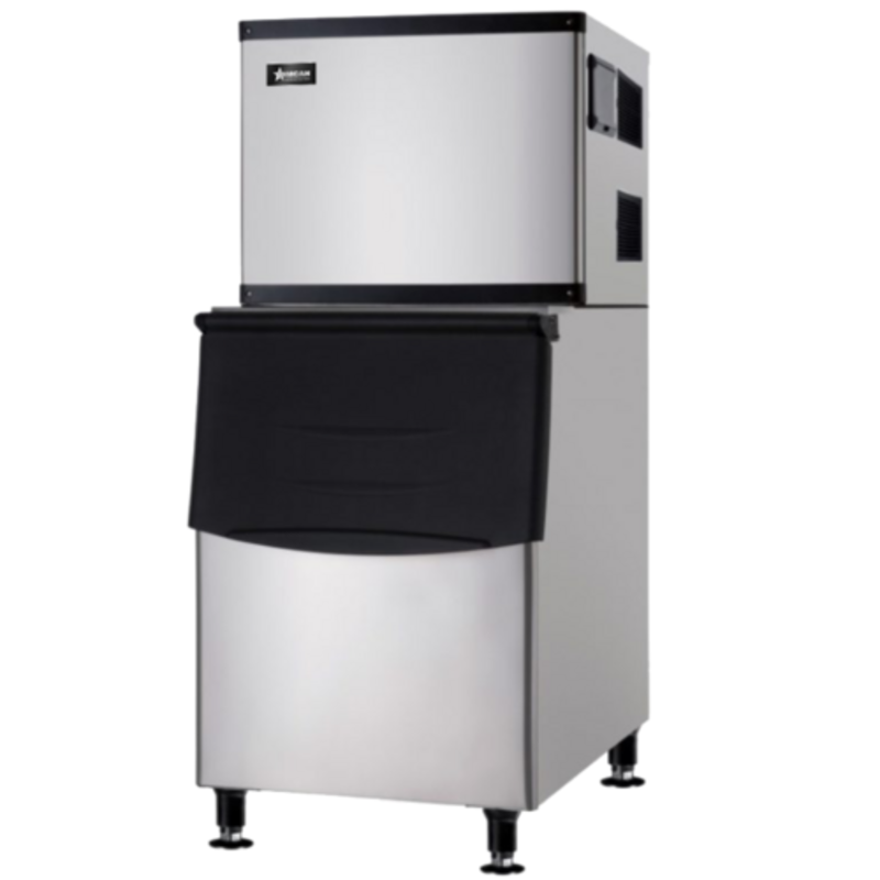 Alt Tag: OMCAN 46452 Air Cooled 500 lb Cube-Style Ice Maker with bin, stainless steel commercial ice machine producing 22mm cubes