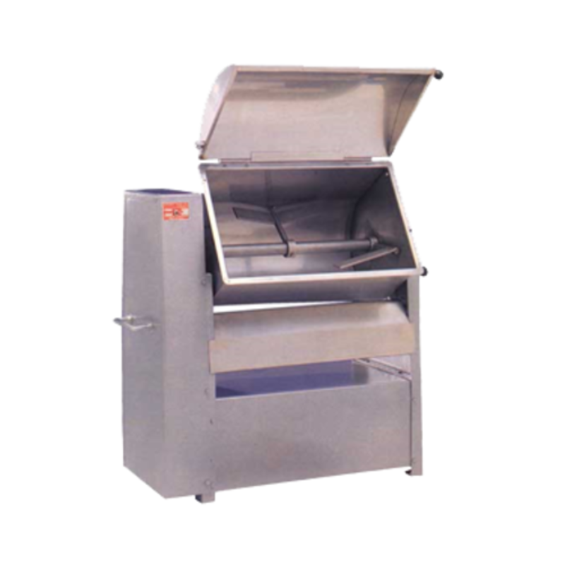 Mélangeur à viande Omcan 13153 de capacité moyenne avec une capacité de 110 lb en acier inoxydable avec couvercle articulé et palettes de mélange