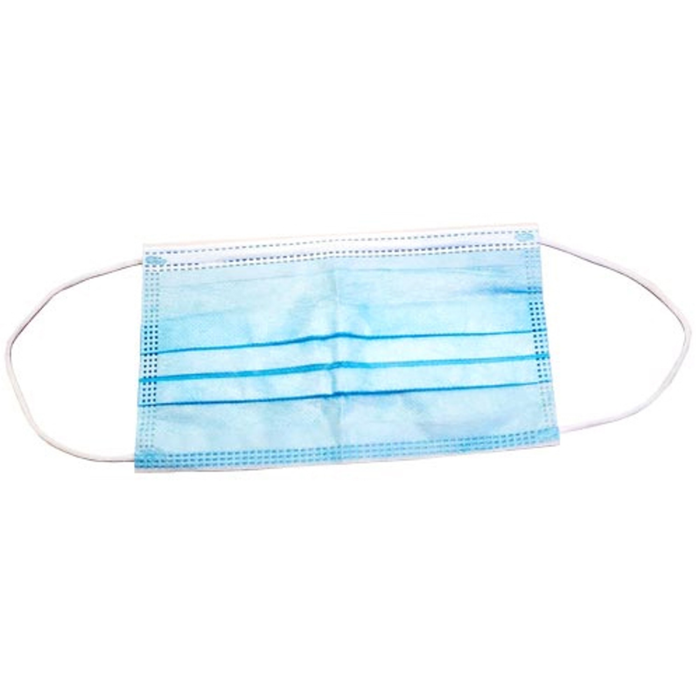 Alt Tag: OMCAN 46666 3-Ply Disposable Safety Masks 50 Units Per Box blue 3-layer disposable face mask with ear loops