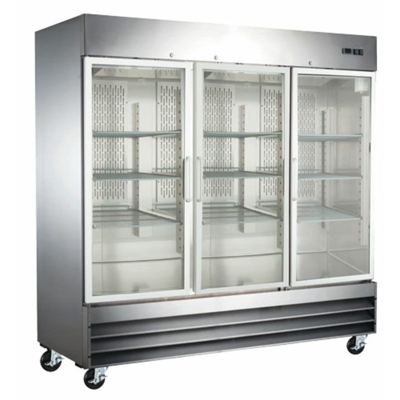 OMCAN 51028 Three Door Glass Merchandiser Refrigerator With Spacious Display For Beverages And Packaged Meals