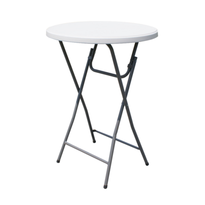 Omcan 41595 Round Folding Table 71" Diameter for Commercial Use tall round folding table with white top and gray legs