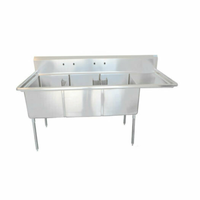 EFI SI824-3R Three Compartment Pot Sink With Three Deep Compartments And Drainboard For Commercial Kitchens