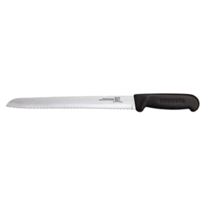 Alt Tag: Omcan 12603 8-Inch Narrow Blade R-Wave Slicing Knife with serrated R-wave edge and black handle, commercial kitchen slicer