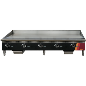 EFI HGM60-P Versa-Heat 60 Inch Propane Gas Griddle With Five Burners On A Sleek Black Frame.