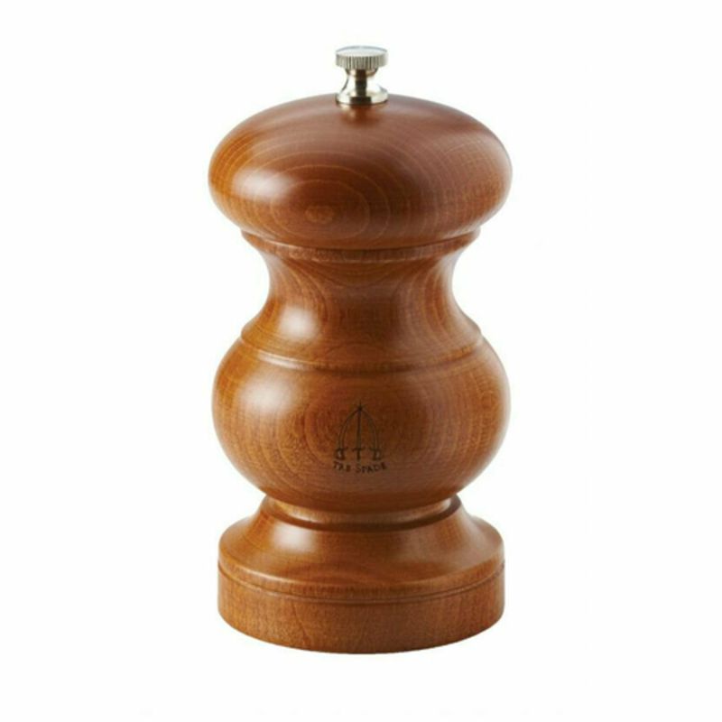 Omcan 43696 1.5 kg Commercial High-Speed Stainless Steel Dry Spice Grinder wooden pepper mill grinder with metal knob, isolated on white