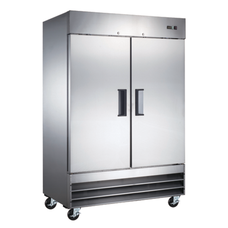 OMCAN 50025 47 cu ft two-door stainless steel reach-in freezer designed for commercial kitchen storage.