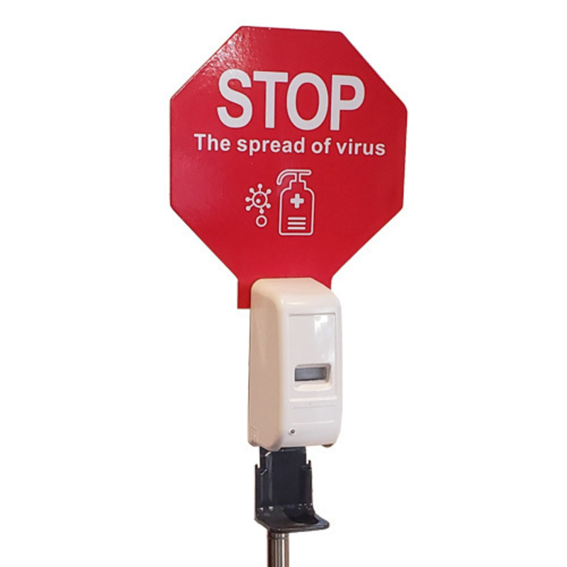Station de distributeur automatique de désinfectant pour les mains Omcan 46686 de 1000 ml avec support rouge STOPPER la propagation du virus