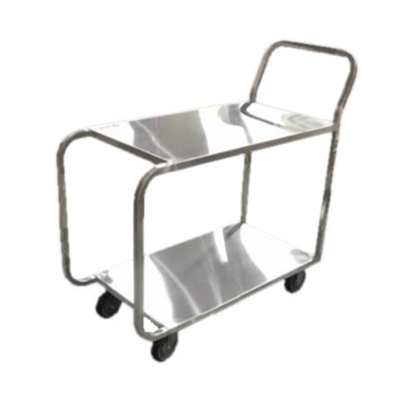 Omcan 23731 Stainless Steel Stock Cart with 700 lbs Capacity, welded two-shelf stainless utility cart on casters with push handle
