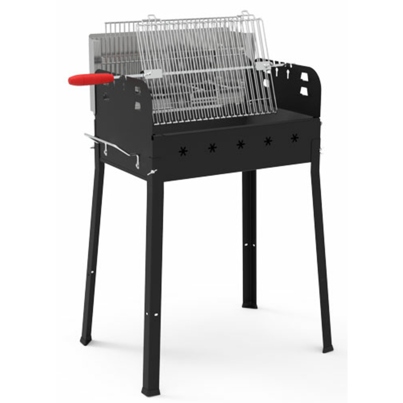 Barbecue OMCAN 47314 en acier peint au charbon de bois avec double grille sur le support, grille chromée réglable, barbecue extérieur au charbon