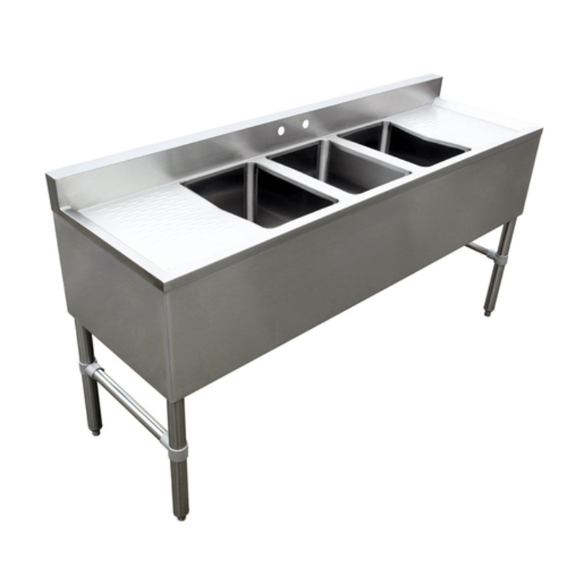 OMCAN 72-Inch Stainless Steel Three Compartment Underbar Sink Unit 304 stainless steel commercial underbar triple sink with drainboards