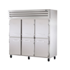 True Manufacturing 77.75" Three Section Reach-In Refrigerator With Solid Half Doors And Durable Construction