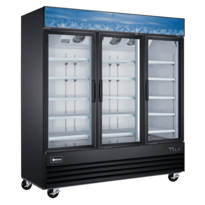 Omcan 51087 80"W Black Three-Door Glass Merchandiser Freezer 52.3 cu.ft.