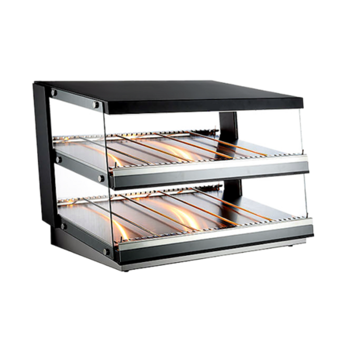 Alt Tag: Omcan 47511 3-Tray Hot Food Countertop Display Case heated countertop merchandiser with glass sides and warming racks